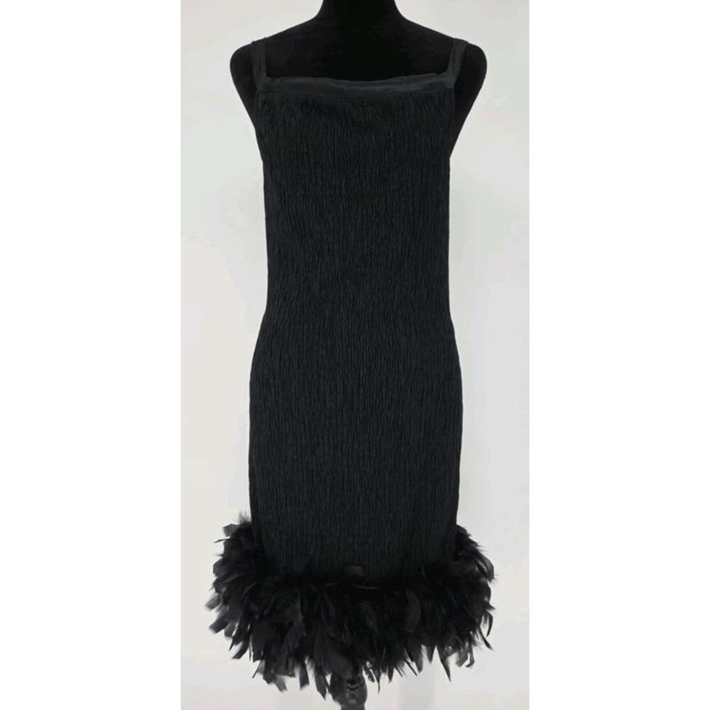 Vintage Pat Richards by Michael Maiello Black Pleated Dress Feather Hem